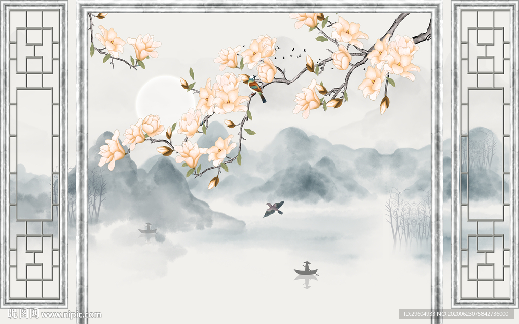 高清 山水背景墙画 tif分层