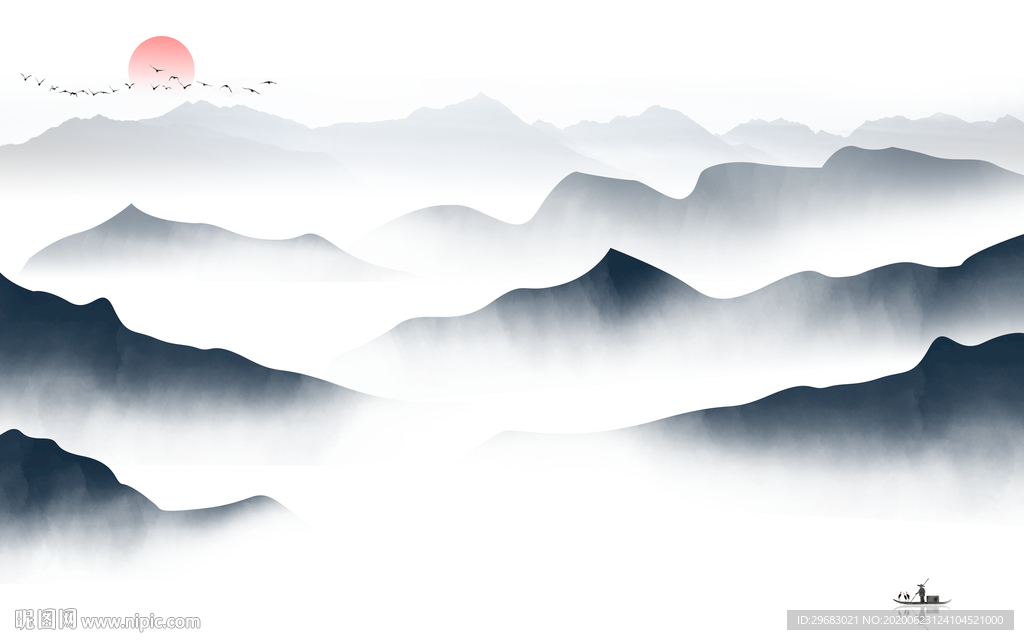 简约超高清山水画 tif分层