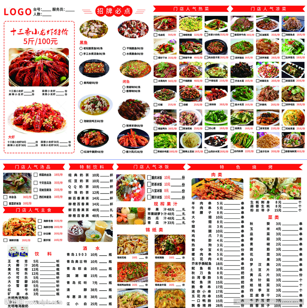 菜单点菜单正反面