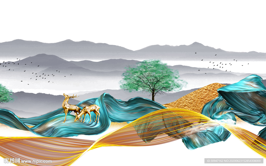 现代装饰山水画 TIF分层