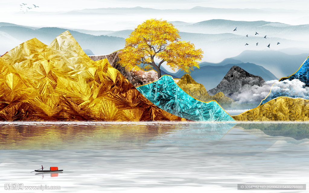 高清 装饰山水画 TIF分层