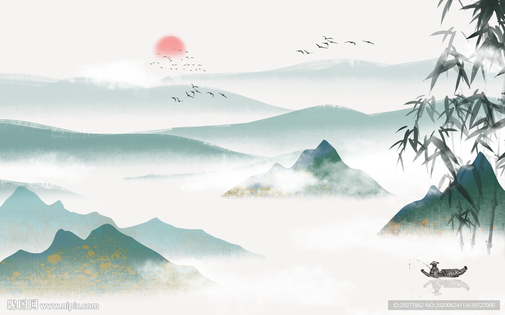 新中式意境新山水画 TIF分层