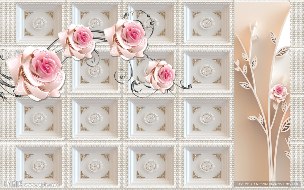 欧式3d玫瑰花背景墙