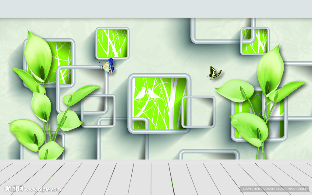 时尚简约3D方框马蹄莲 背景墙