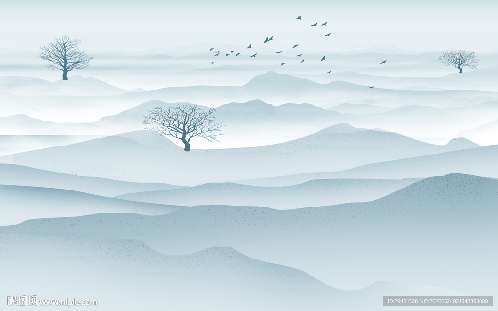 蓝色热销山水画 tif分层