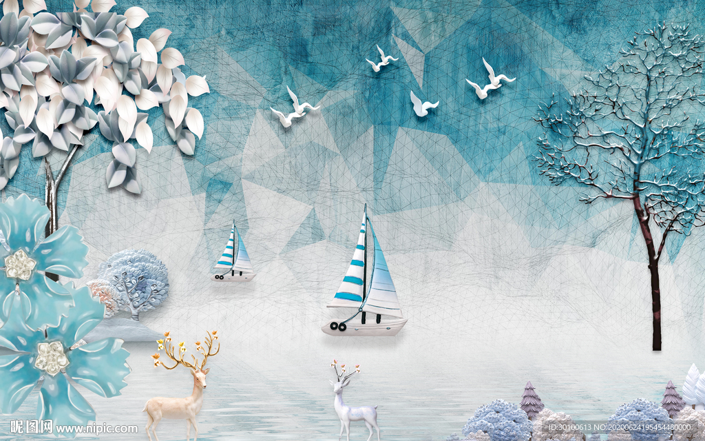 麋鹿北欧无框新画 TIF分层