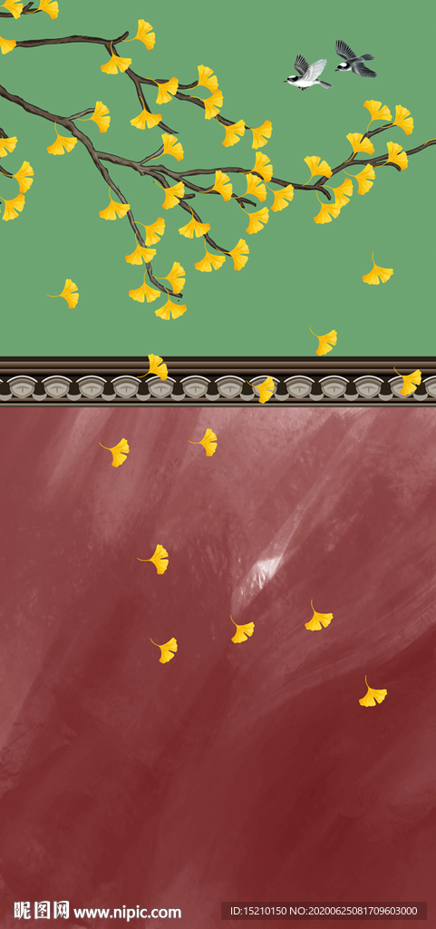 银杏树叶玄关背景墙