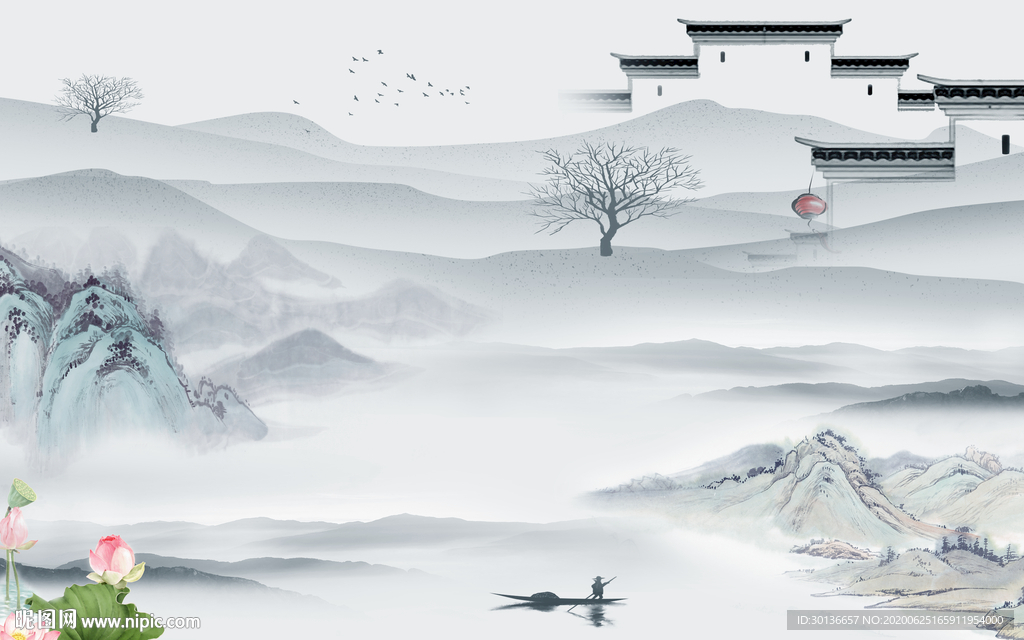 爆款山水画中式画 TIF分层