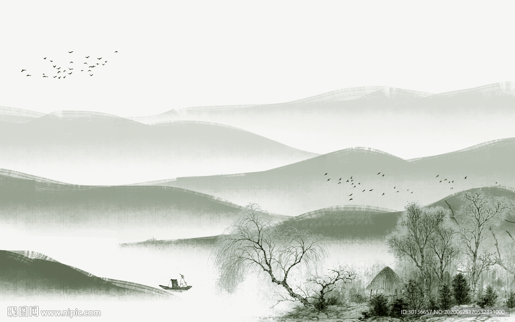 高清 山水画中式画 TIF分层