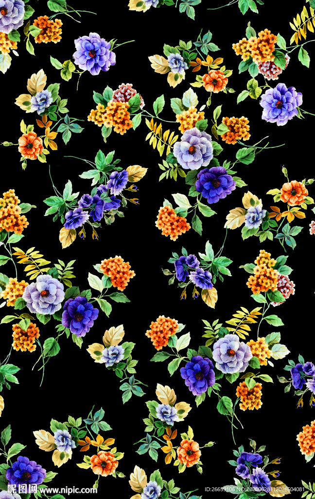 连续循环数码印花小碎花花卉花型