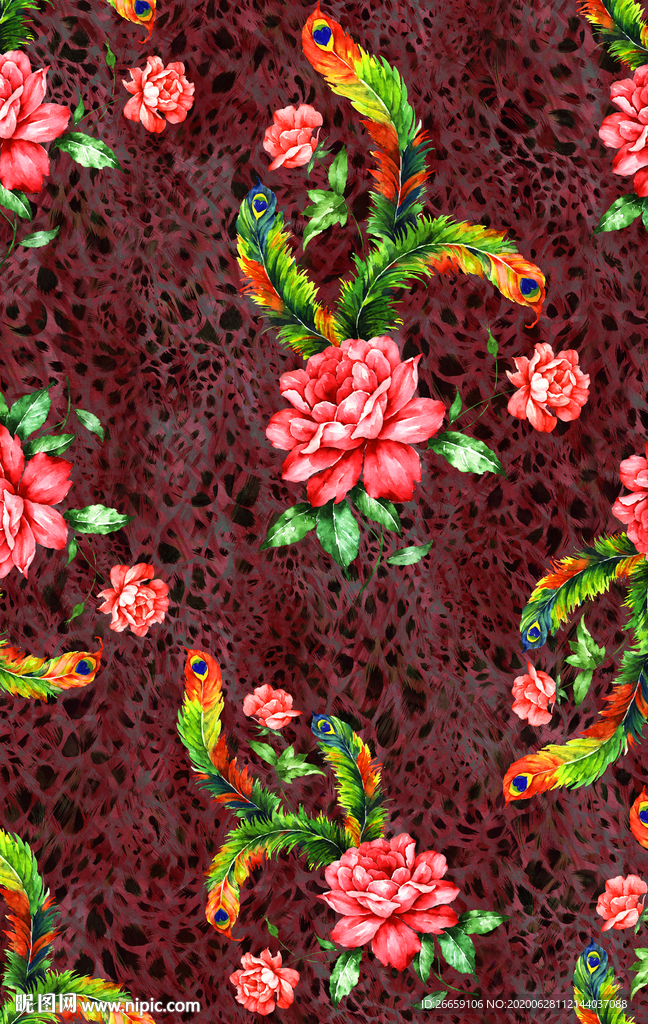 连续循环数码印花复古花卉花型