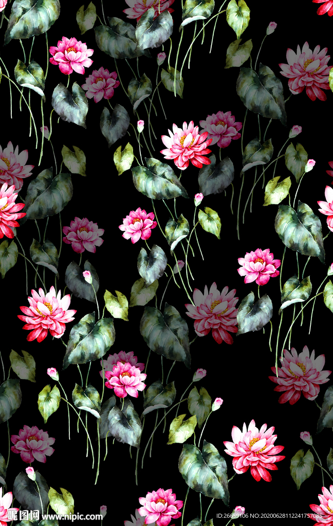 连续循环数码印花复古花卉花型