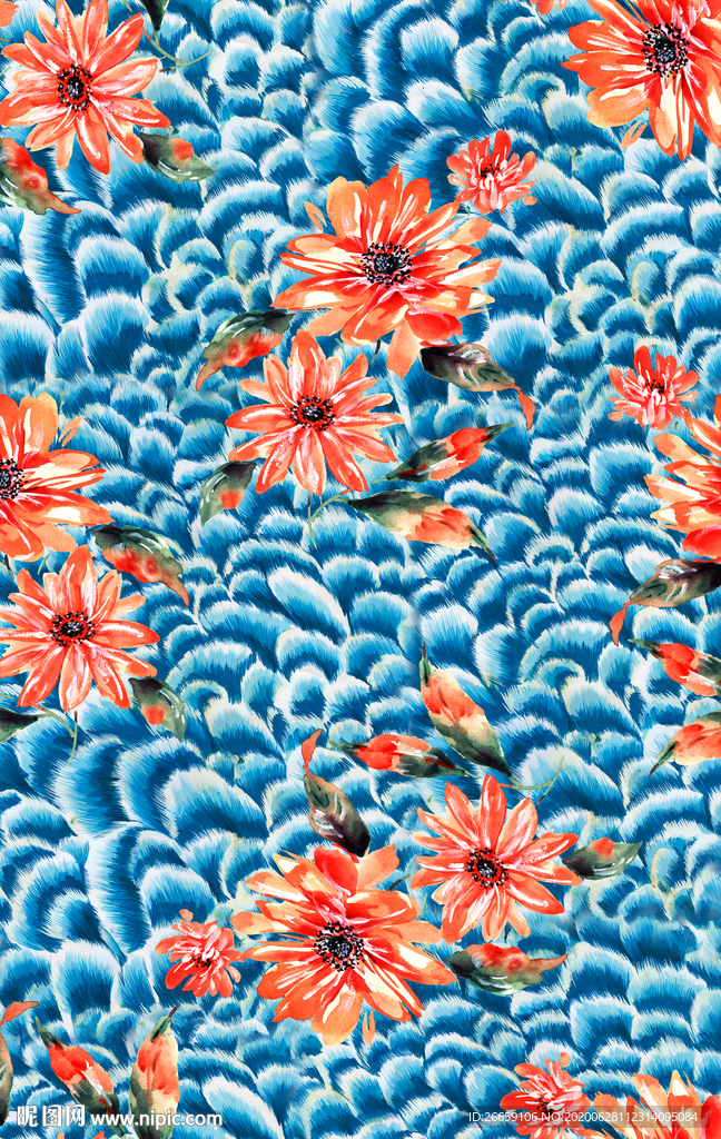 连续循环数码印花抽象花卉花型