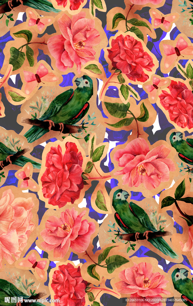 连续循环数码印花抽象花卉花型