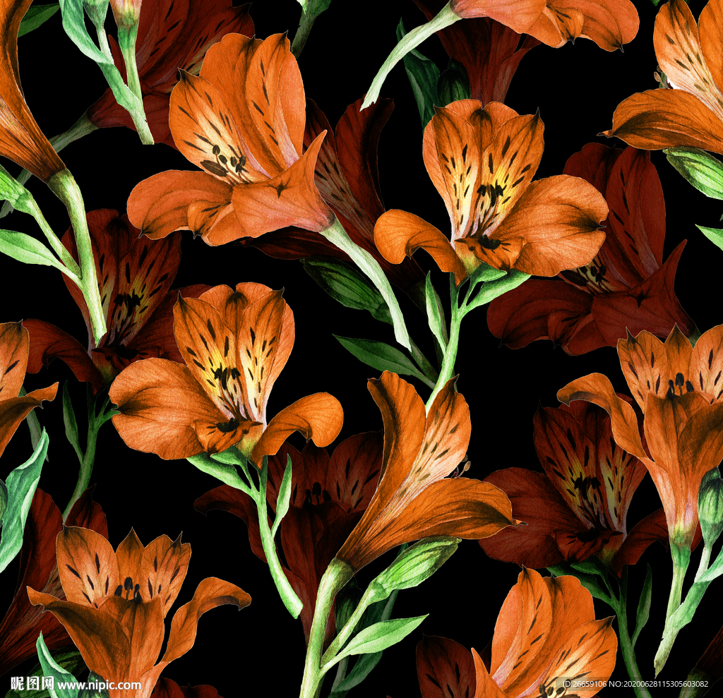 连续循环数码印花花卉花型