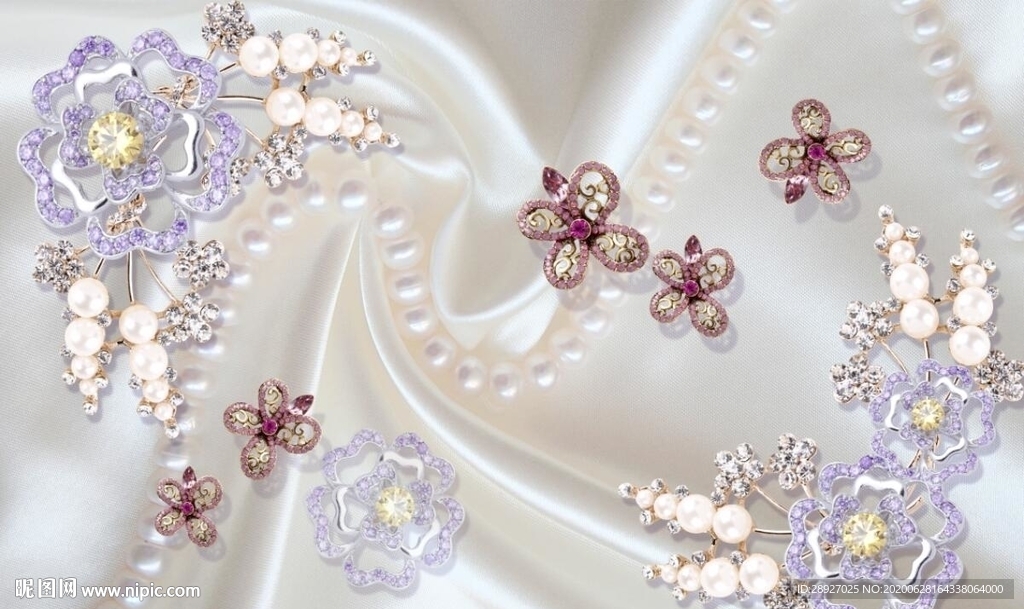 3D钻石珠宝真丝