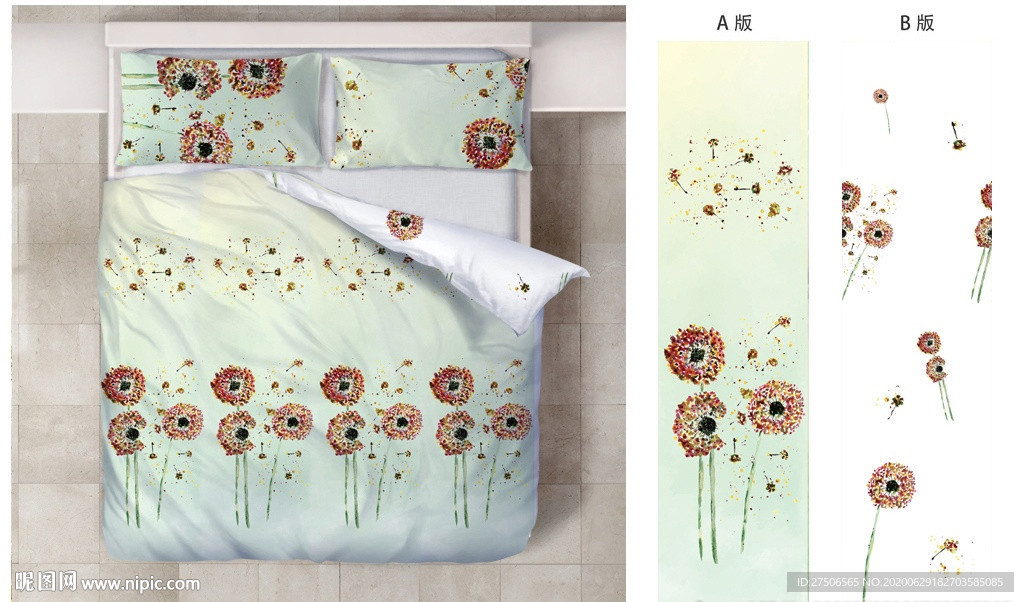 三色堇家纺图案 四件套印花