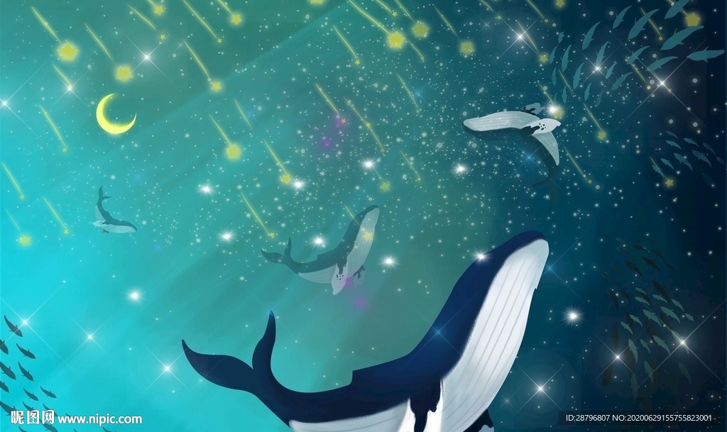 海底世界手绘鲸鱼壁画背景墙