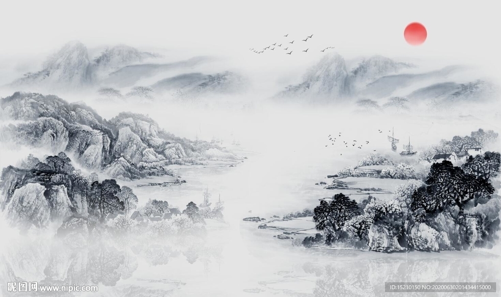 国画山水电视背景墙