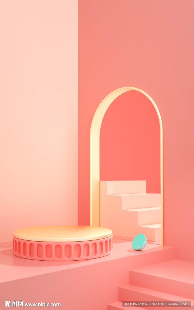 清新粉红色产品展台电商背景