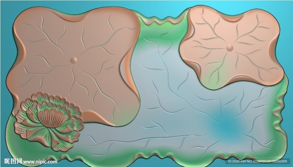 荷叶牡丹茶盘精雕图