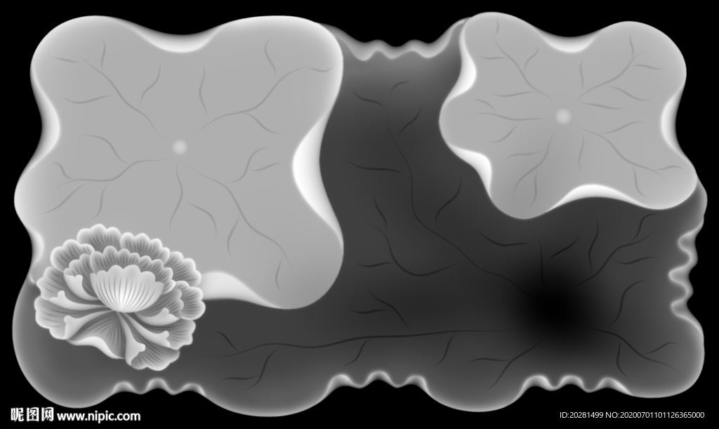 荷叶牡丹茶盘灰度图