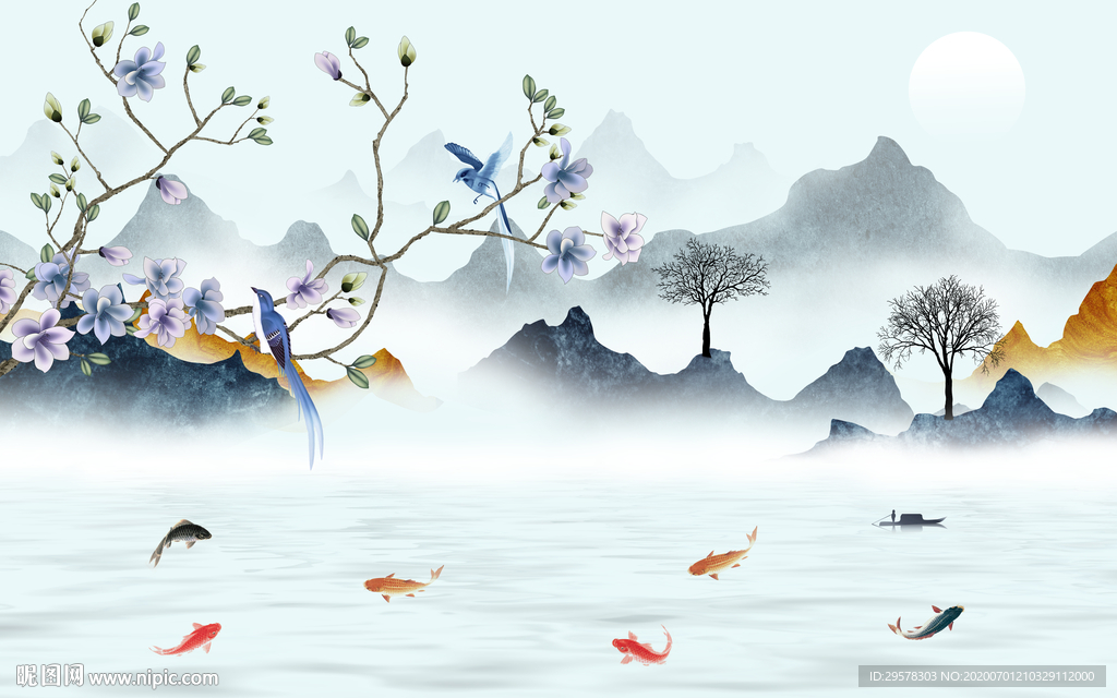 简约 山水风景画 TIF分层