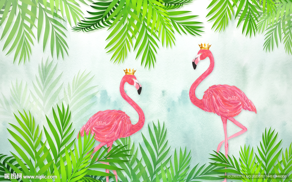 小清新火烈鸟背景墙