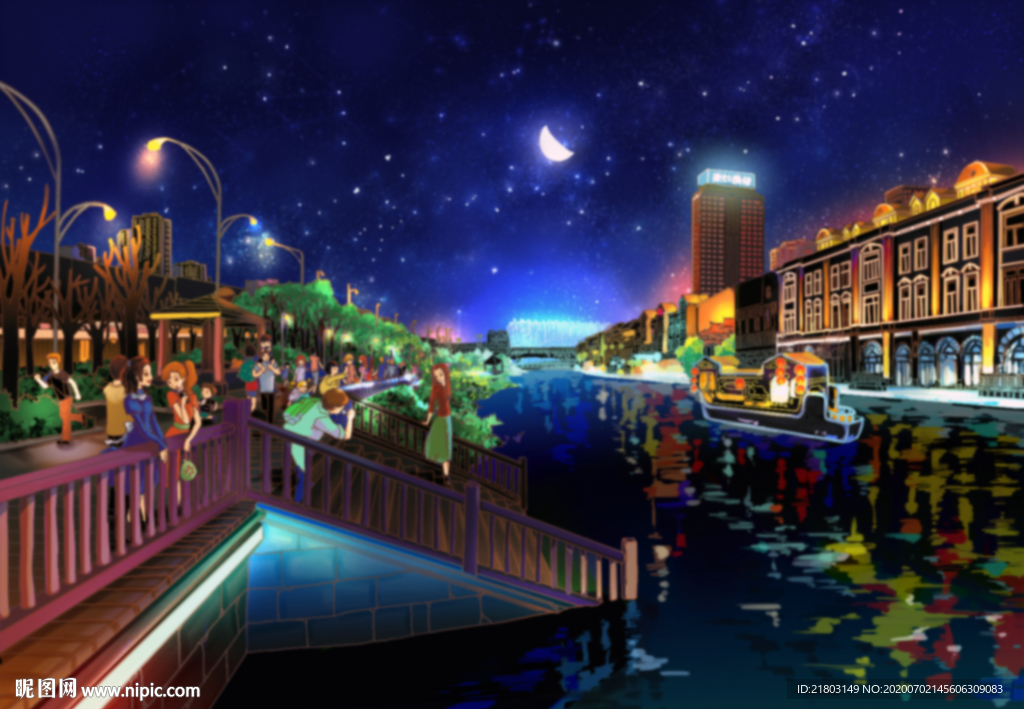 手绘汉街美景、相约汉街夜色时光