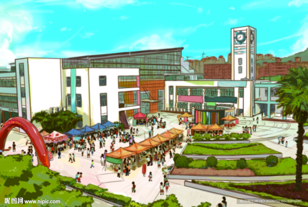 校园举办活动高清手绘素材美景