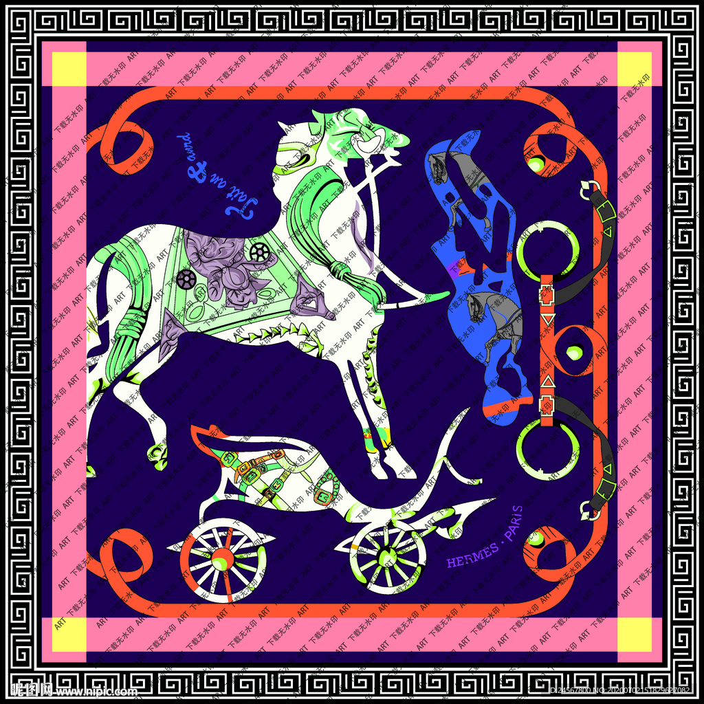 马 爱马仕  印花 马车 矢量