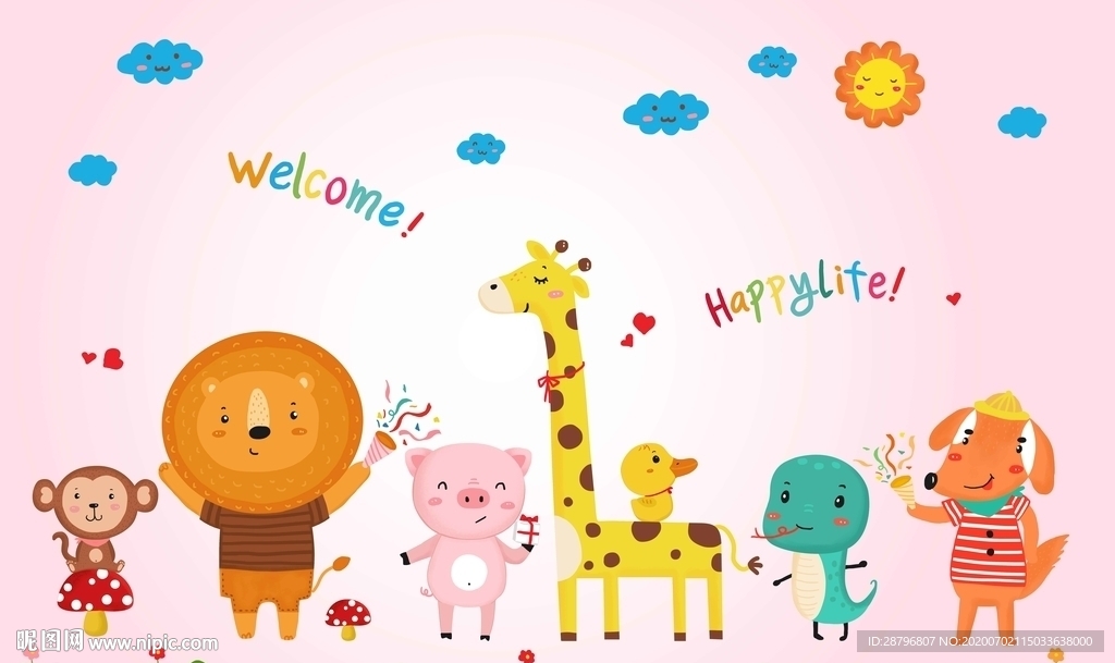 手绘可爱欧式动物