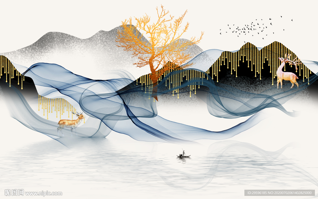 最新爆款山水画 tif分层