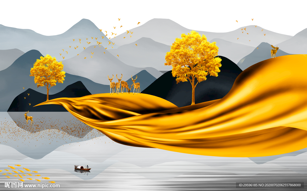 新品 新爆款山水画 tif分层