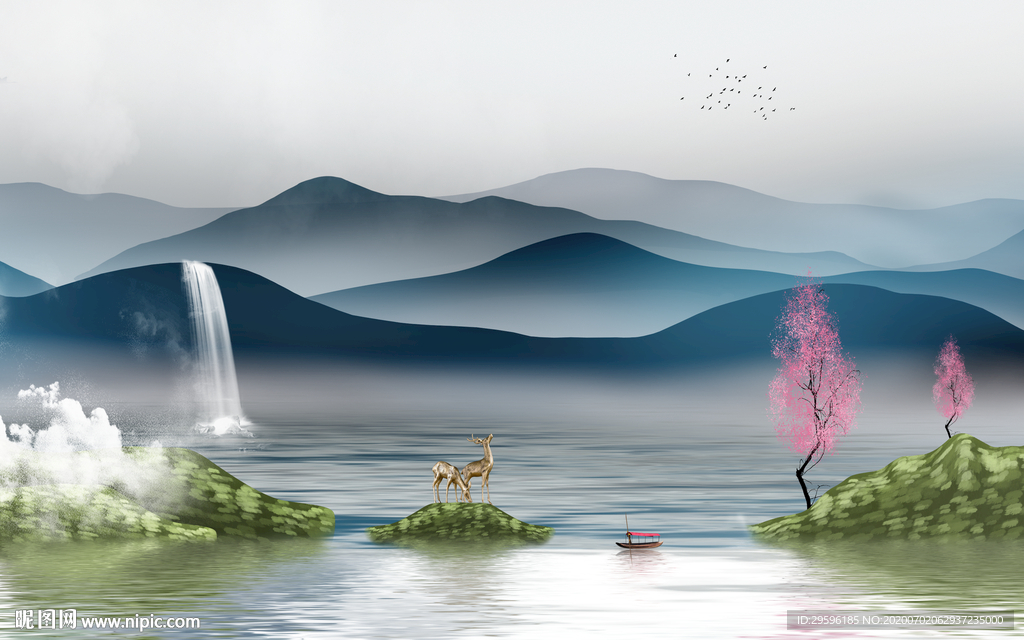 简约爆款山水画 tif分层