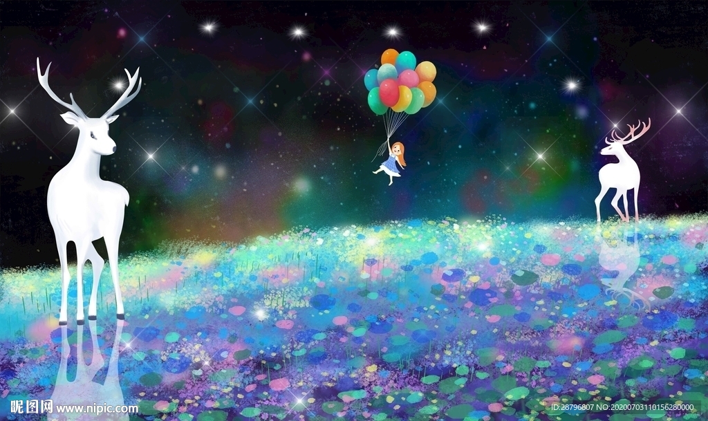 唯美手绘星空森林麋鹿