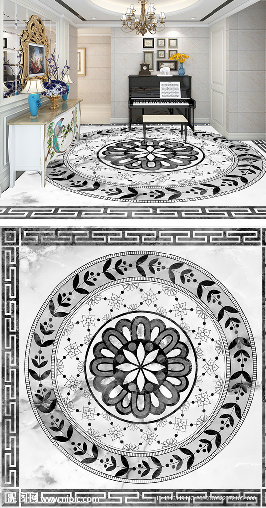 简约欧式花纹大理石地砖拼花