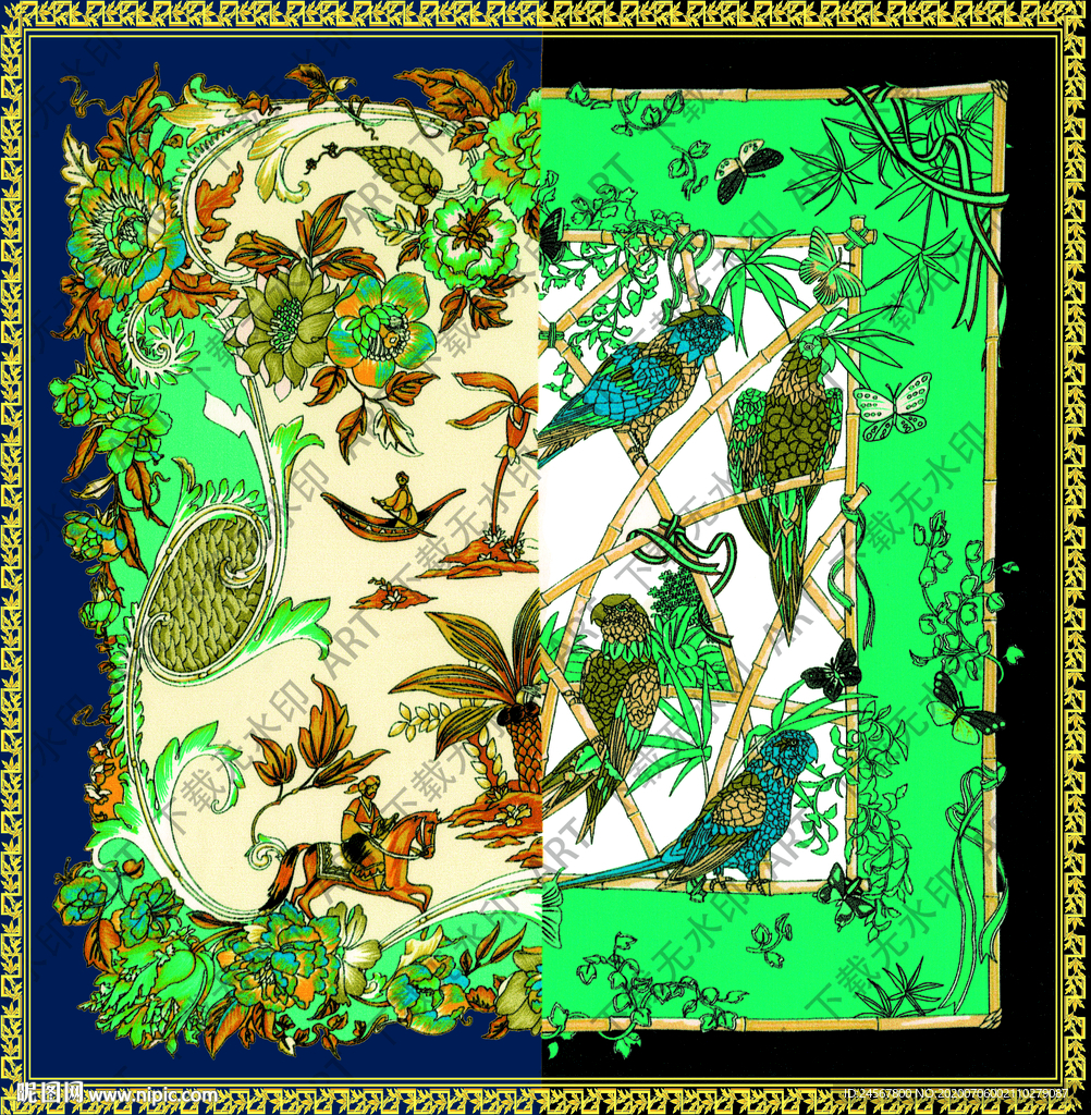 大牌 方巾 鹦鹉 潮牌 花卉