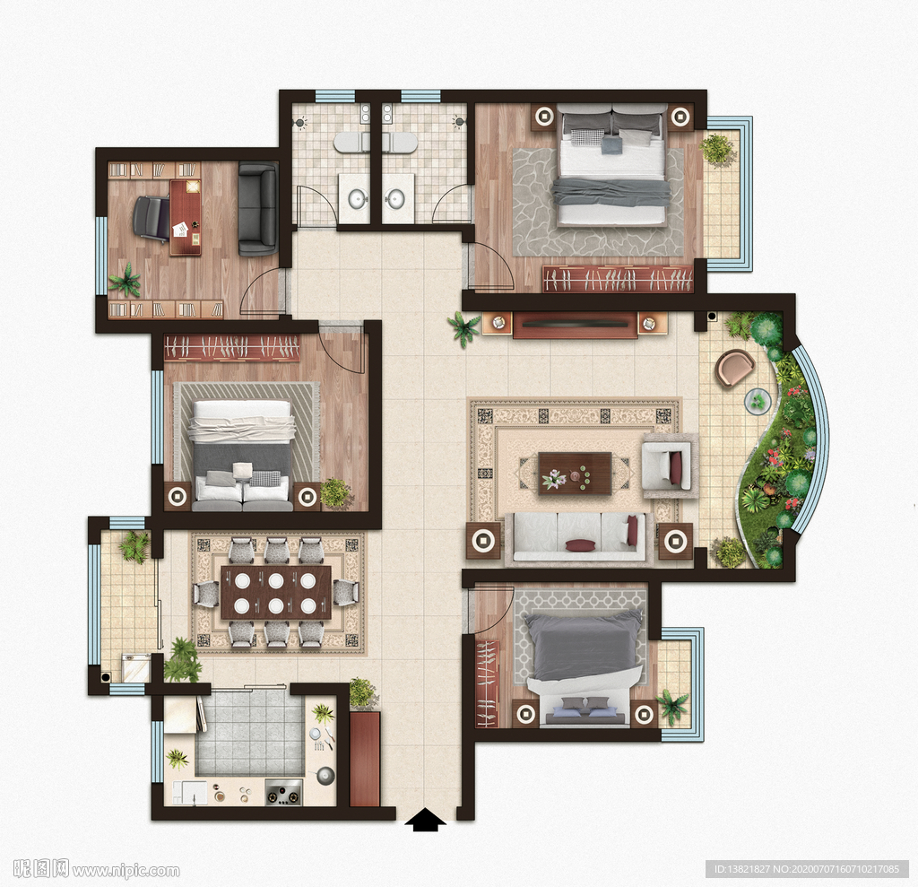 CAD填色户型彩平图PS
