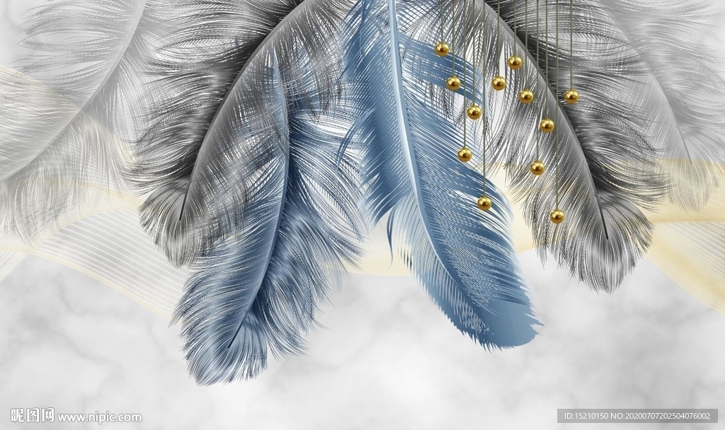 金色线条羽毛电视背景墙