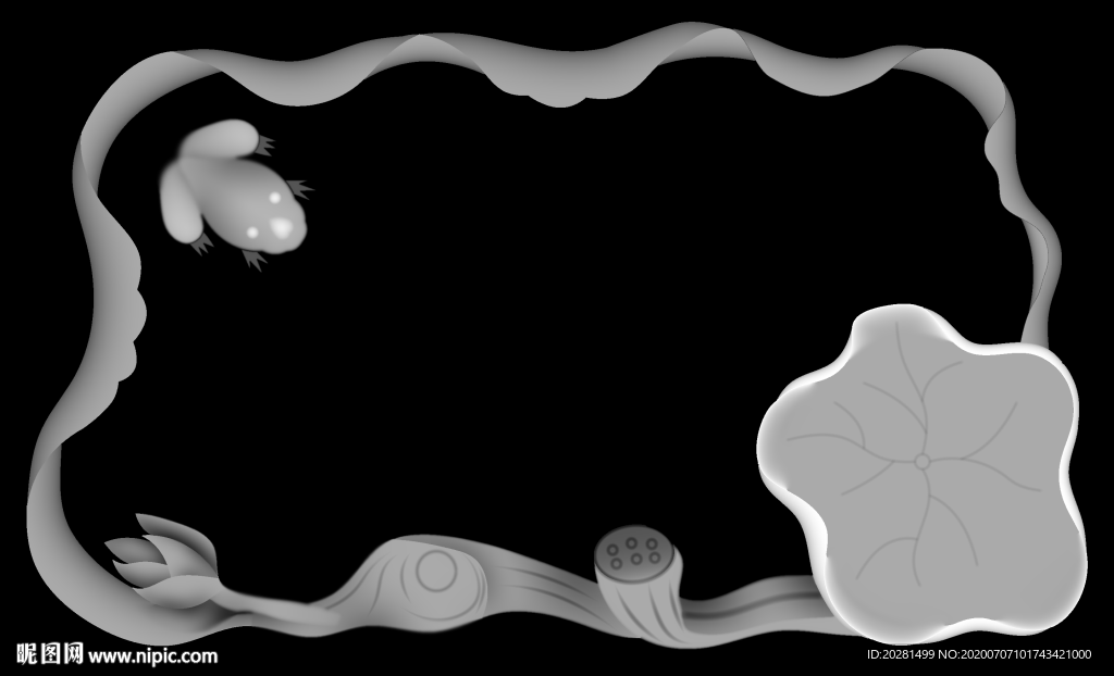 青蛙茶盘  荷花茶盘 灰度图