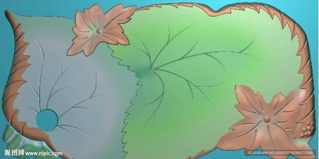 树叶茶盘精雕图