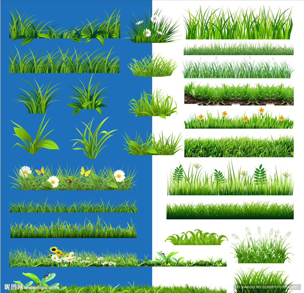 矢量花草卡通花草素材草丛草坪