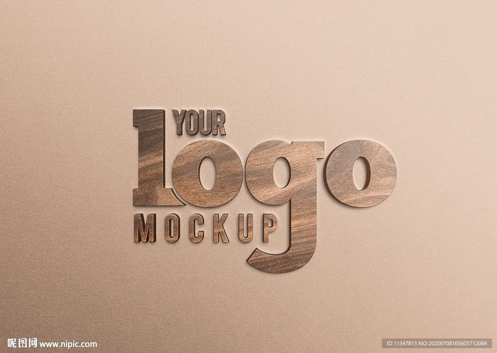 文字图案3D木纹雕刻效果样机