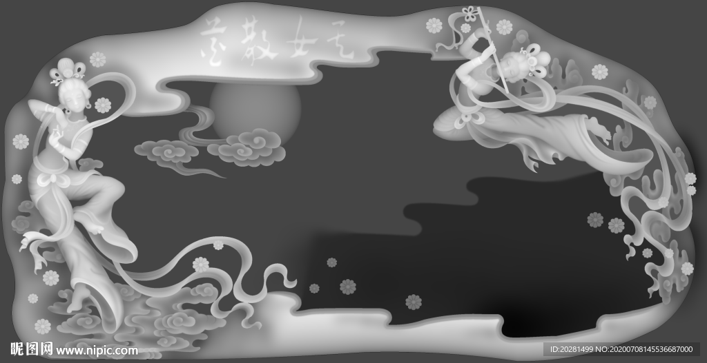 天女散花茶盘灰度图