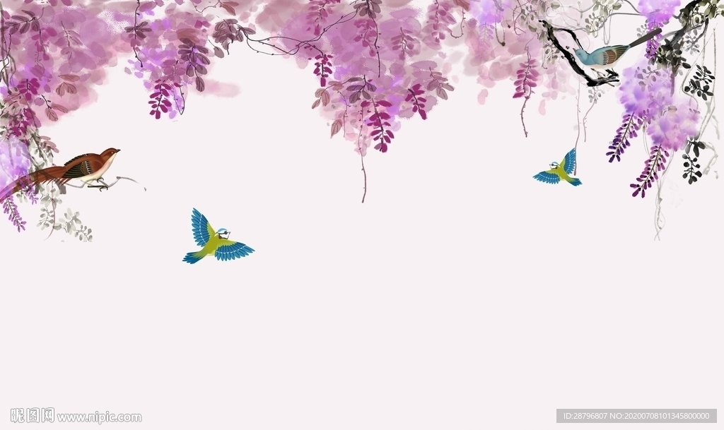 国画紫藤花背景