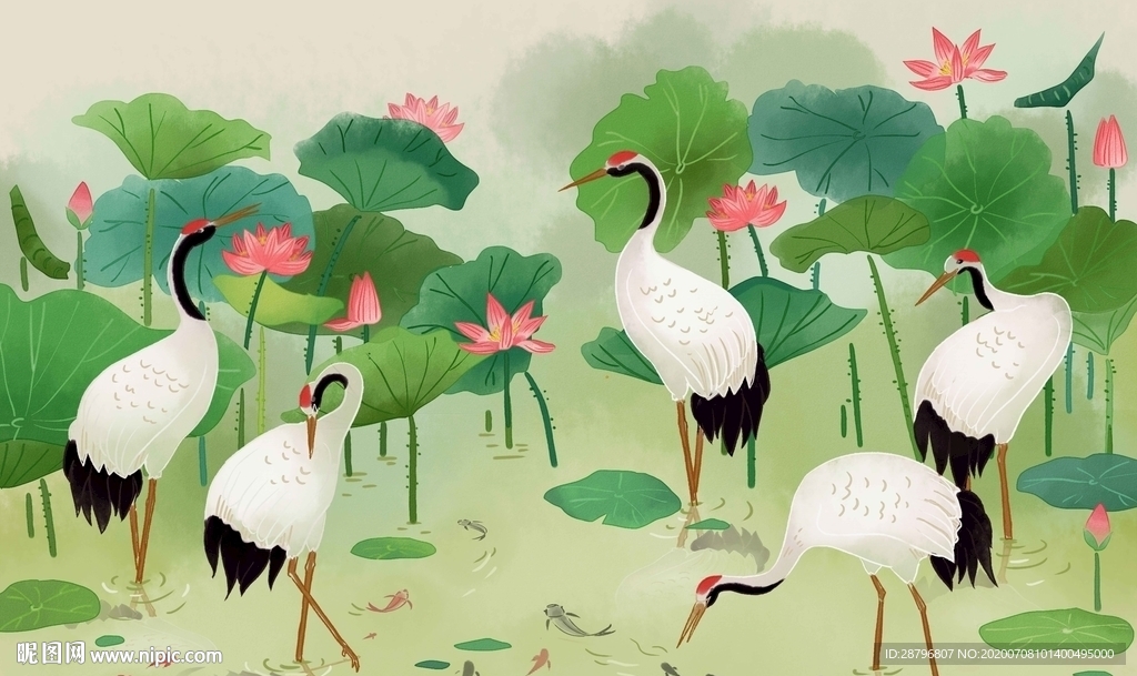 中国风水彩仙鹤