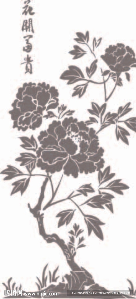 花开富贵硅藻泥矢量图