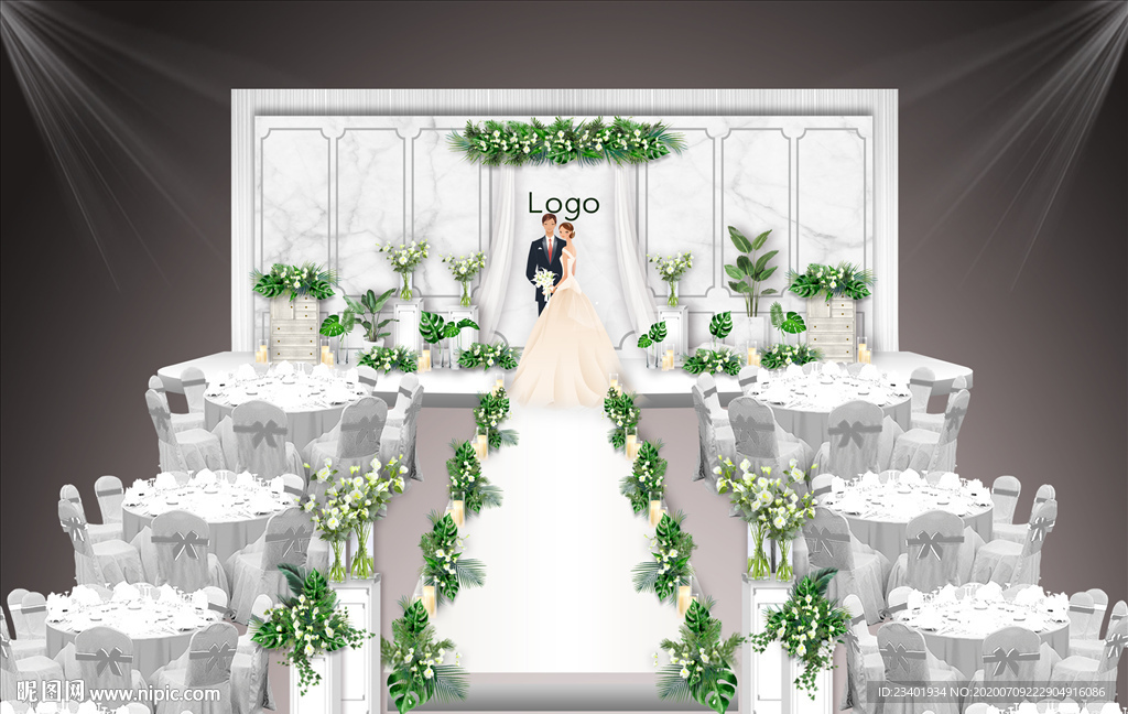 白绿森系韩式大理石室内婚礼