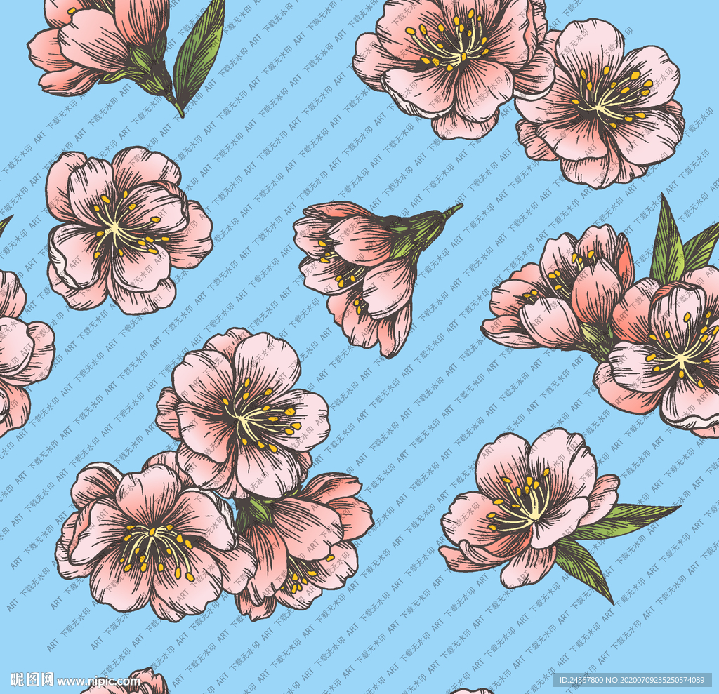 手绘花 数码印花 玉兰花矢矢量